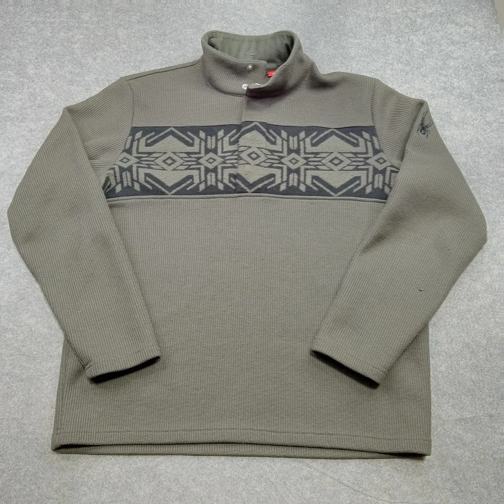 Spyder Sweater Mens‎ XL Core Pullover Olive Green Quarter Snap Mock Neck Aztec